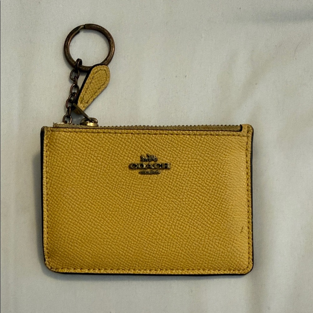 Coach Yellow Saffiano Leather Zip Card Case with Key Ring